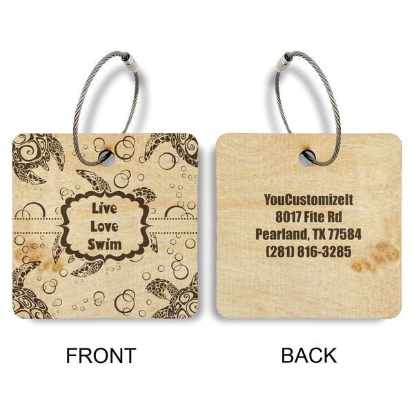 Sea Turtles Wood Luggage Tags - Square - Approval