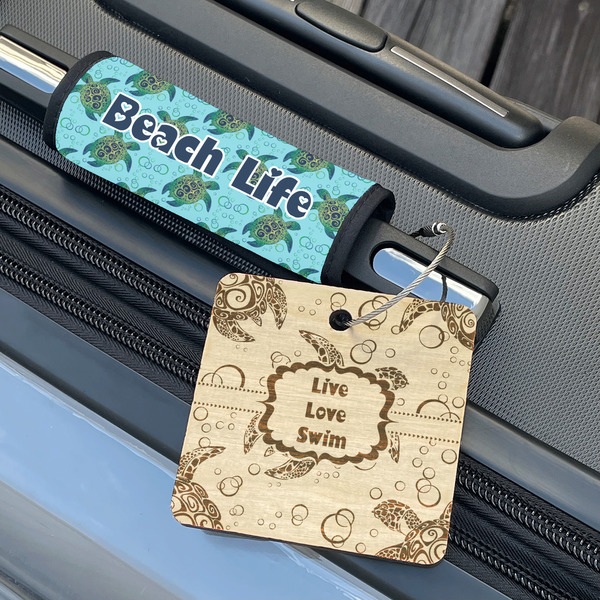 Sea Turtles Wood Luggage Tags - Square - Lifestyle