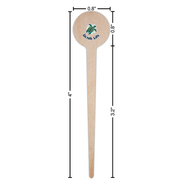 Sea Turtles Wooden 4" Food Pick - Round - Dimensions