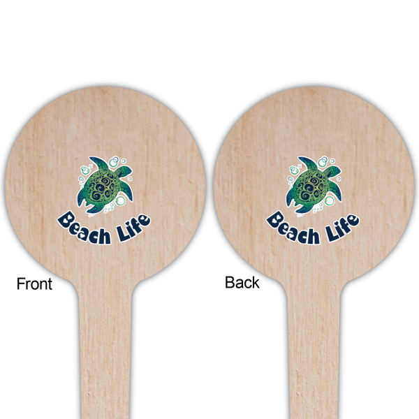 Sea Turtles Wooden 4" Food Pick - Round - Double Sided - Front & Back