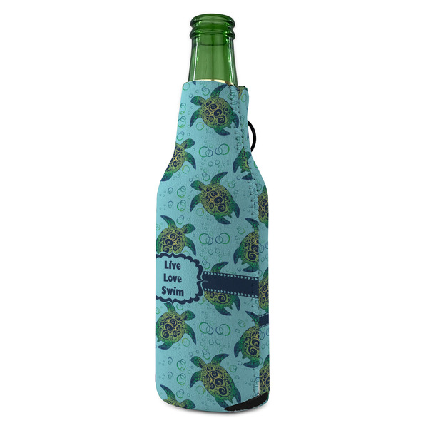 Sea Turtles Zipper Bottle Cooler - ANGLE (bottle)