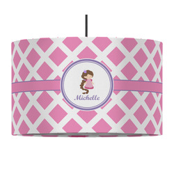 Diamond Print w/Princess 12" Drum Pendant Lamp - Fabric (Personalized)