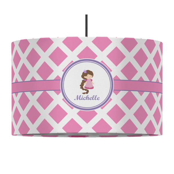 Diamond Print w/Princess 12" Drum Lampshade - PENDANT (Fabric)