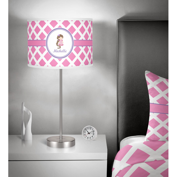 Diamond Print w/Princess 13 inch drum lamp shade - in room