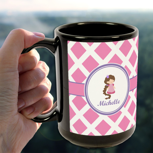 Diamond Print w/Princess 15oz. Black Mug - LIFESTYLE