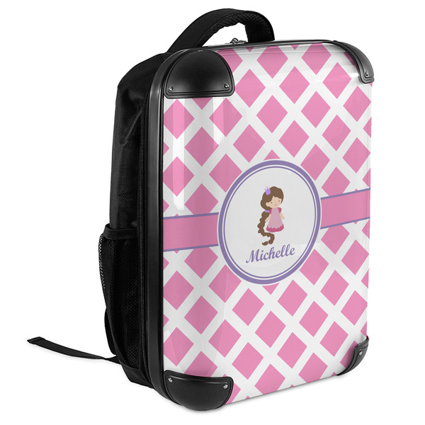 Diamond Print w/Princess 18" Hard Shell Backpacks - ANGLED VIEW