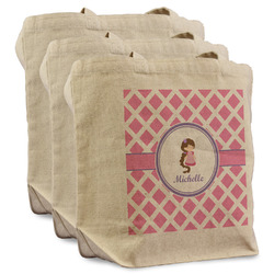 Diamond Print w/Princess Reusable Cotton Grocery Bags - Set of 3 (Personalized)