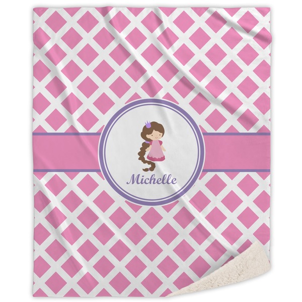 Custom Diamond Print w/Princess Sherpa Throw Blanket (Personalized)