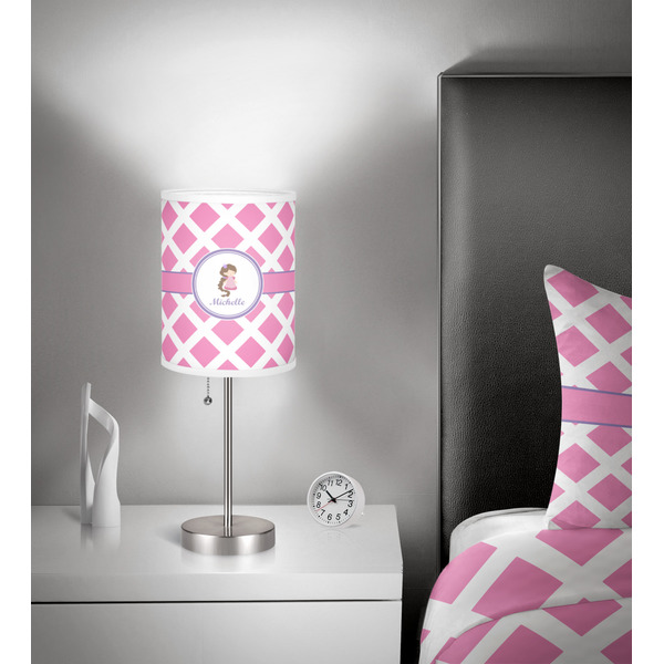 Diamond Print w/Princess 7 inch drum lamp shade - in room