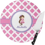 Diamond Print w/Princess Round Glass Cutting Board - Small (Personalized)