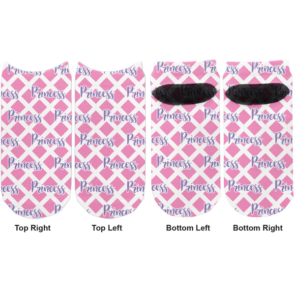 Diamond Print w/Princess Adult Ankle Socks - Double Pair - Front and Back - Apvl