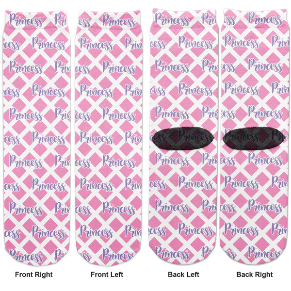 Diamond Print w/Princess Adult Crew Socks - Double Pair - Front and Back - Apvl