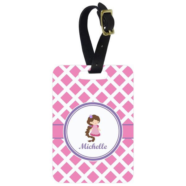 Custom Diamond Print w/Princess Metal Luggage Tag w/ Name or Text