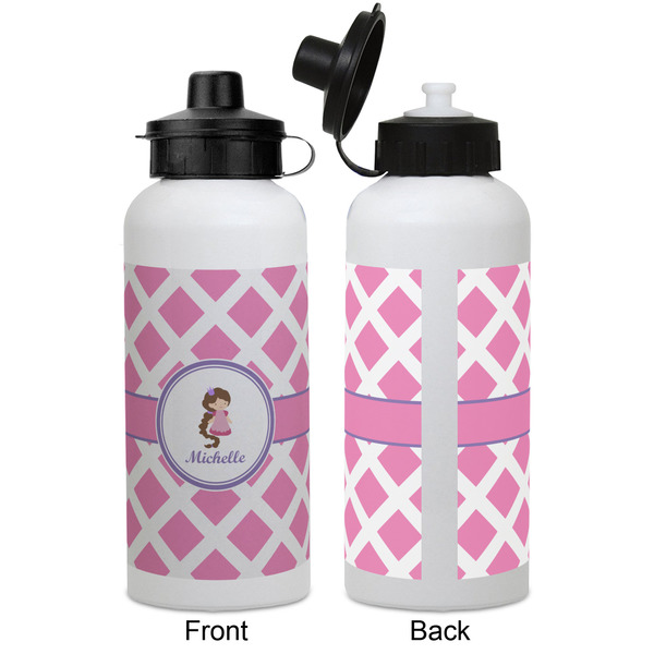 Diamond Print w/Princess Aluminum Water Bottle - White APPROVAL
