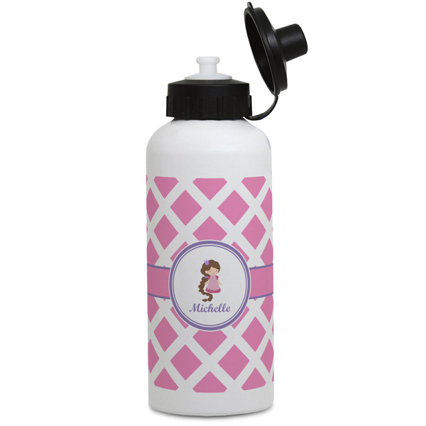 Custom Diamond Print w/Princess Water Bottles - Aluminum - 20 oz - White (Personalized)