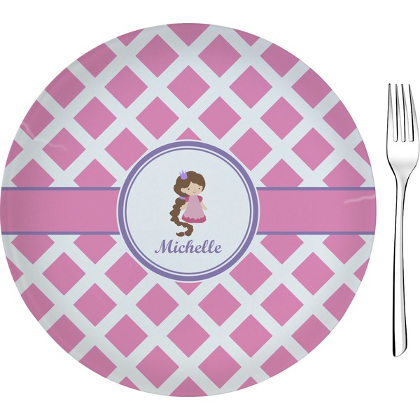 Custom Diamond Print w/Princess 8" Glass Appetizer / Dessert Plates - Single or Set (Personalized)