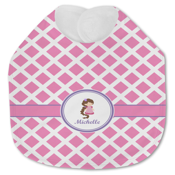 Custom Diamond Print w/Princess Jersey Knit Baby Bib w/ Name or Text