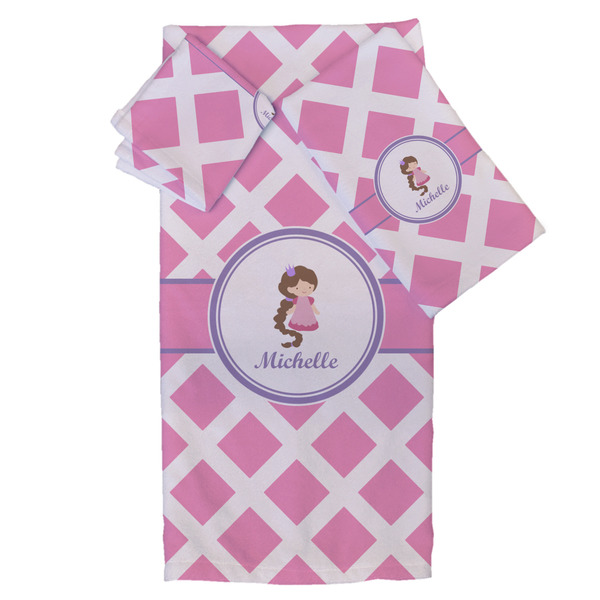 Custom Diamond Print w/Princess Bath Towel Set - 3 Pcs (Personalized)