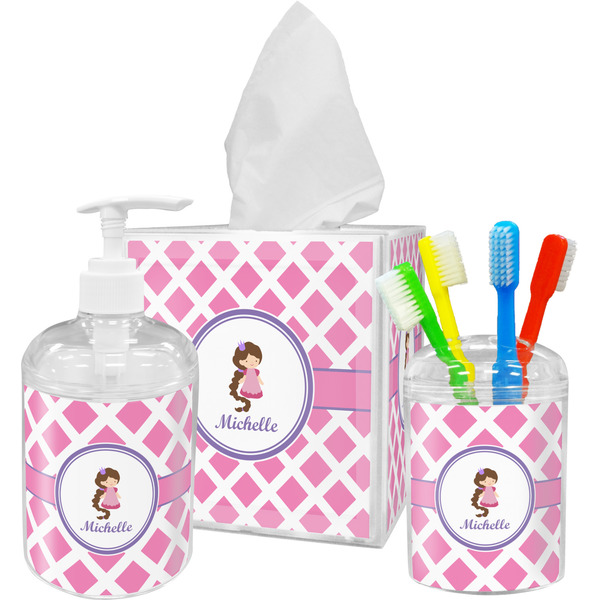 Diamond Print w/Princess Bathroom Accessories Set (Personalized)