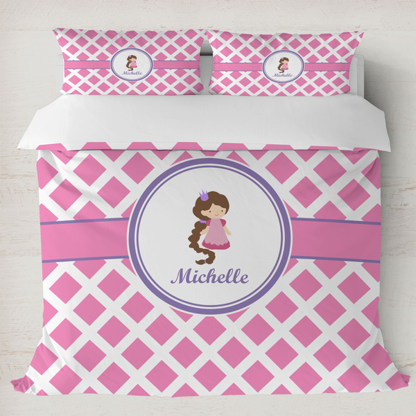 Custom Diamond Print w/Princess Duvet Cover Set - King (Personalized)