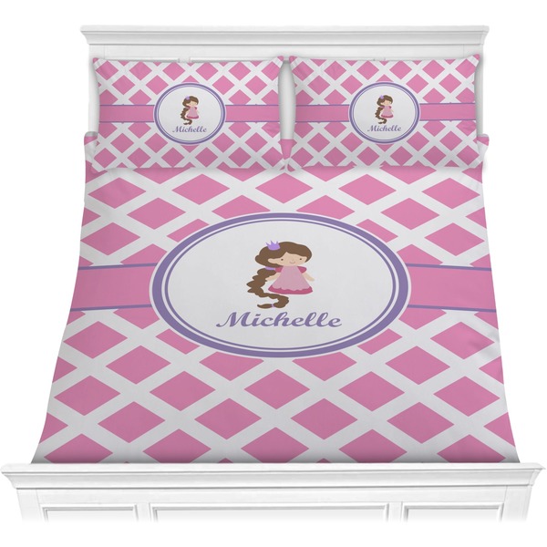 Custom Diamond Print w/Princess Comforter Set - Full / Queen (Personalized)