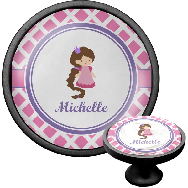 Custom Diamond Print w/Princess Cabinet Knob (Black) (Personalized)