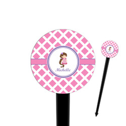 Diamond Print w/Princess 4" Round Plastic Food Picks - Black - Single Sided (Personalized)