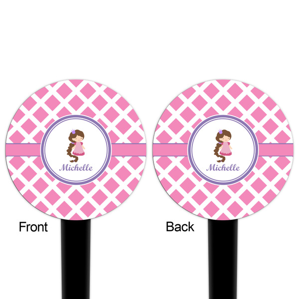 Diamond Print w/Princess Black Plastic 4" Food Pick - Round - Double Sided - Front & Back