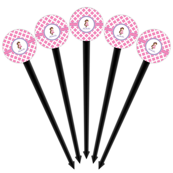 Diamond Print w/Princess Black Plastic 4" Food Pick - Round - Fan View