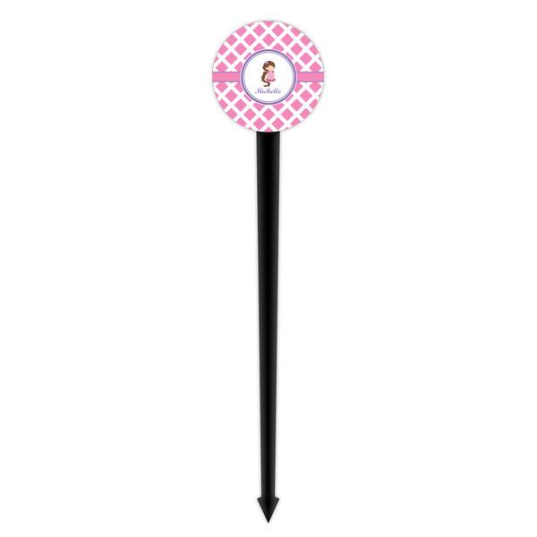 Diamond Print w/Princess Black Plastic 4" Food Pick - Round - Single Pick