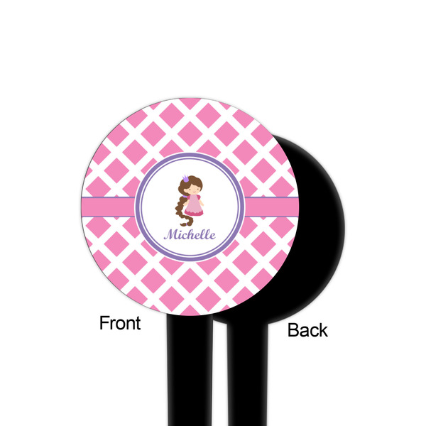 Diamond Print w/Princess Black Plastic 4" Food Pick - Round - Single Sided - Front & Back