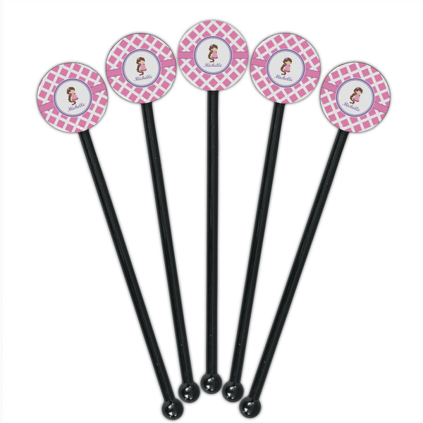 Diamond Print w/Princess Black Plastic 5.5" Stir Stick - Round - Fan View