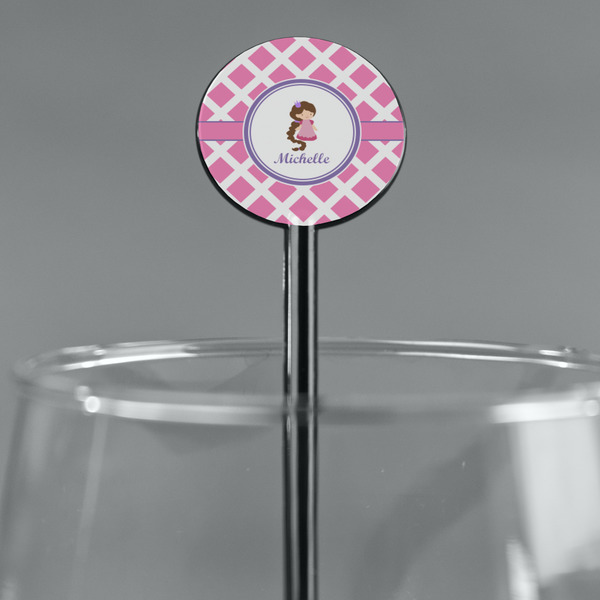 Diamond Print w/Princess Black Plastic 5.5" Stir Stick - Round - Main