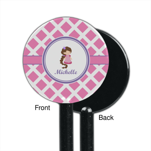 Diamond Print w/Princess Black Plastic 5.5" Stir Stick - Single Sided - Round - Front & Back