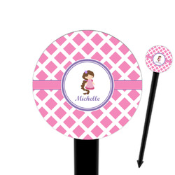 Diamond Print w/Princess 6" Round Plastic Food Picks - Black - Single Sided (Personalized)