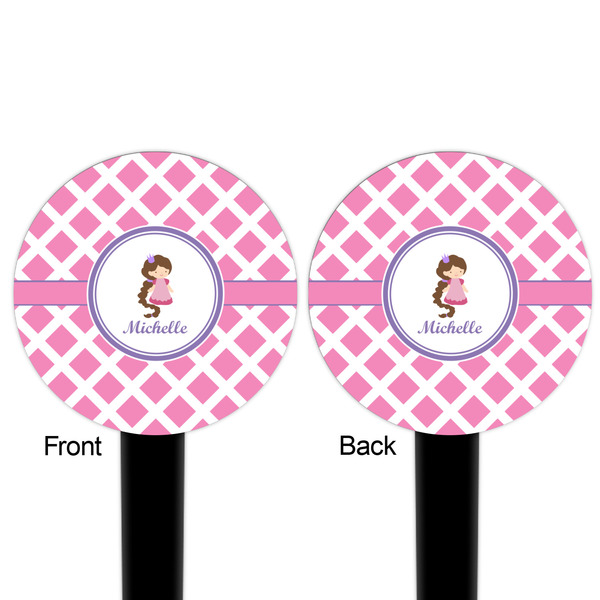 Diamond Print w/Princess Black Plastic 6" Food Pick - Round - Double Sided - Front & Back