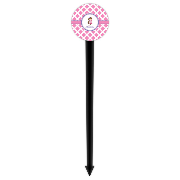 Diamond Print w/Princess Black Plastic 6" Food Pick - Round - Single Pick