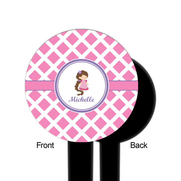 Diamond Print w/Princess Black Plastic 6" Food Pick - Round - Single Sided - Front & Back
