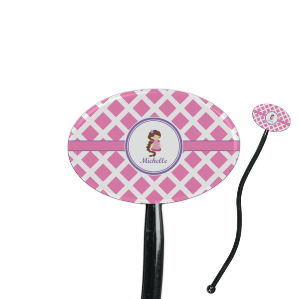 Custom Diamond Print w/Princess 7" Oval Plastic Stir Sticks - Black - Single Sided (Personalized)