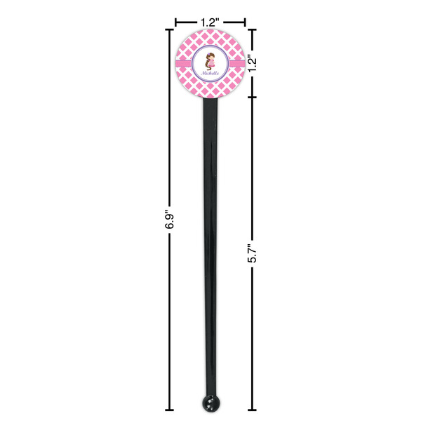 Diamond Print w/Princess Black Plastic 7" Stir Stick - Round - Dimensions