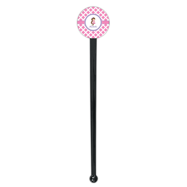 Diamond Print w/Princess Black Plastic 7" Stir Stick - Round - Single Stick