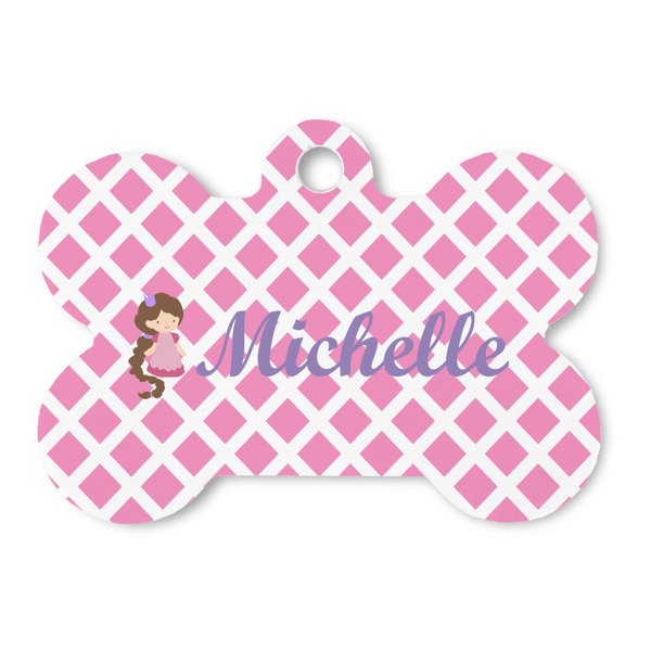 Custom Diamond Print w/Princess Bone Shaped Dog ID Tag (Personalized)