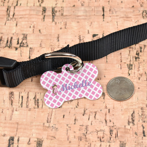 Diamond Print w/Princess Bone Shaped Dog ID Tag - Large - In Context