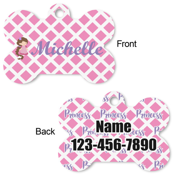 Diamond Print w/Princess Bone Shaped Dog Tag - Front & Back