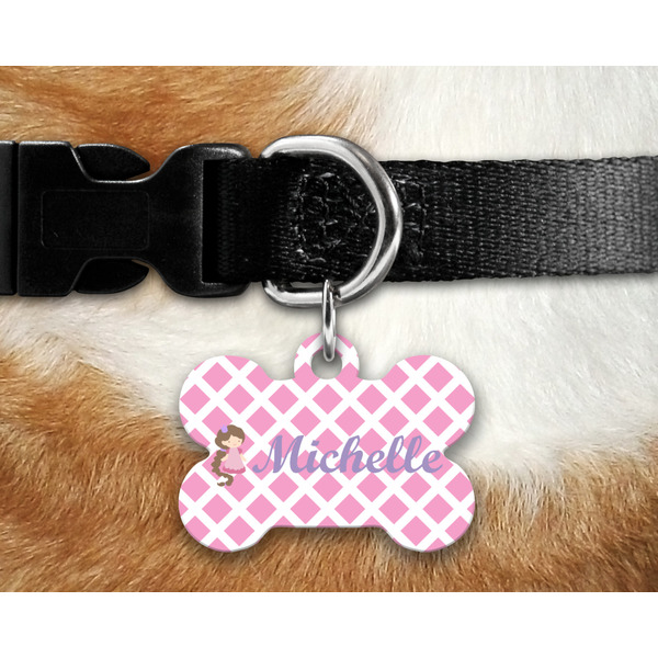 Diamond Print w/Princess Bone Shaped Dog Tag on Collar & Dog