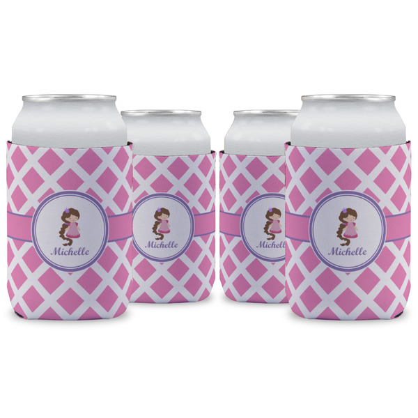 Custom Diamond Print w/Princess Can Cooler (12 oz) - Set of 4 w/ Name or Text