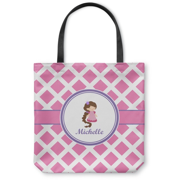 Custom Diamond Print w/Princess Canvas Tote Bag - Small - 13"x13" (Personalized)