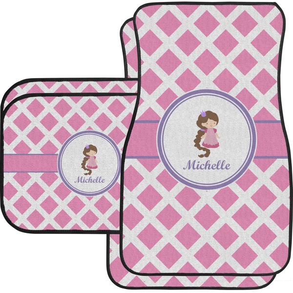 Custom Diamond Print w/Princess Car Floor Mats Set - 2 Front & 2 Back (Personalized)