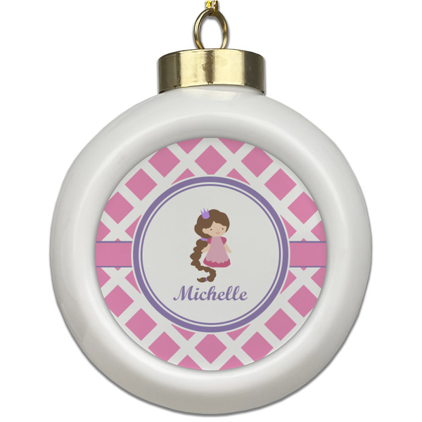 Custom Diamond Print w/Princess Ceramic Ball Ornament (Personalized)