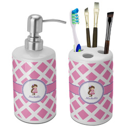 Diamond Print w/Princess Ceramic Bathroom Accessories Set (Personalized)